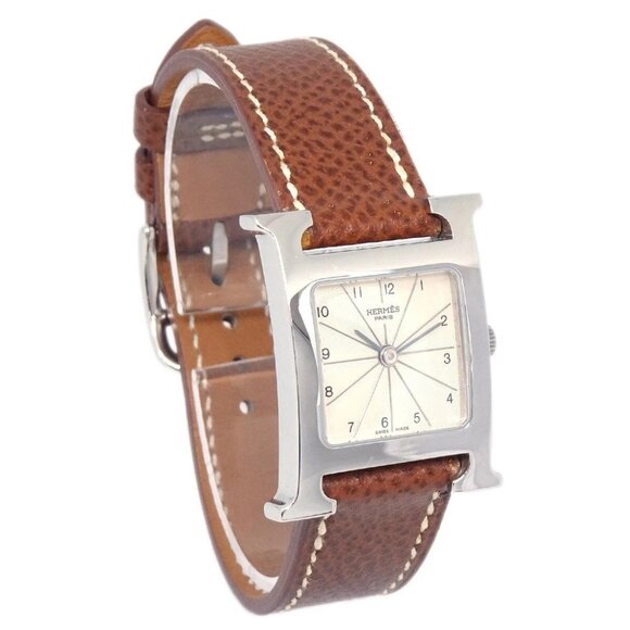 Hermes H Watch HH1.210 Quartz Watch SS Brown □G 176083 - Picture 1 of 8